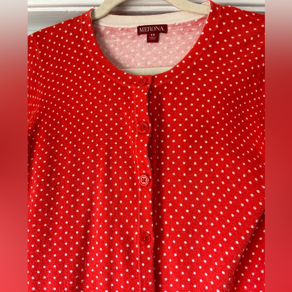 Reddish Orange Merona Polka Dotted Cardigan Size XS - Picture 5 of 7